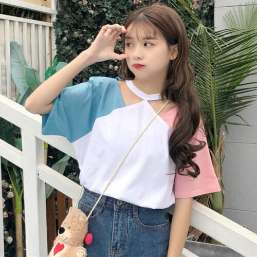 Young Girl Tops Summer Womens T-shirt Fashion Casual Cute Girl Tees Korean Edition Student Short Sleeve T-shirt F1521