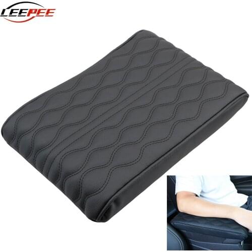 LEEPEE Armrests For Car Accessories Universal PU Leather Memory Foam Air Permeable Cushion Pad Wave Embroider Auto Armrest Mat