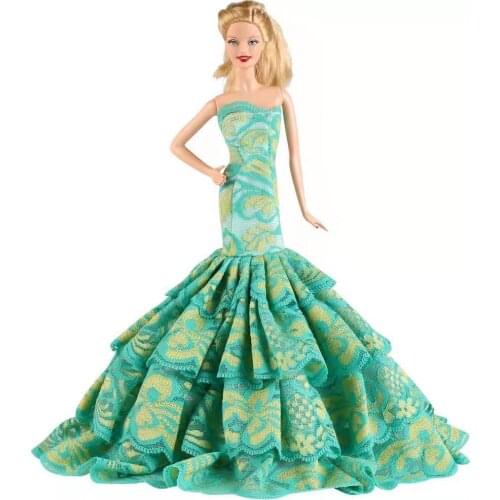 Green Off-Shoulder Lace Mermaid Princess Dress for Barbie Doll Evening Party Gown Vestidoes Kids 1/6 BJD Playhouse DIY Toys Gift