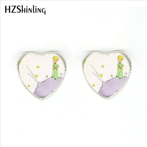 HER-0021 The Little Prince Stud Earrings Handmade Glass Cabochon Little Prince Heart Earring Anime Jewelry Wholesale for women