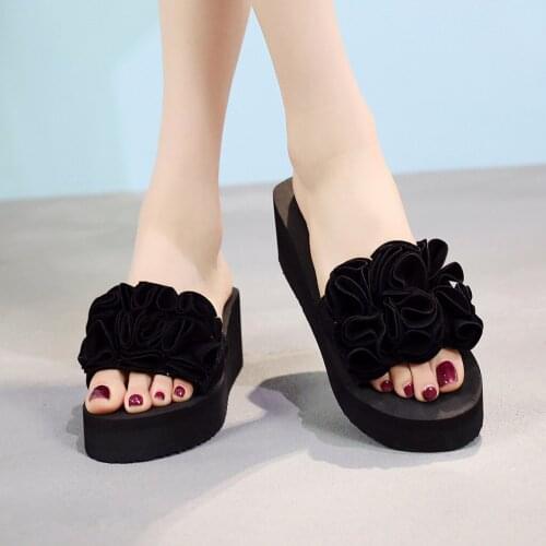 Women Slippers Summer Floral Platfrom Slides Slippers Woman Casual Shoes 2019 Black Female Beach Slides