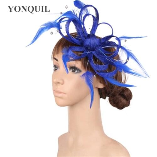 Women Bride Elegant Wedding Headwear Fashion Fascinator Hat Sinamay Headdress Hair Pin Fancy Feathers Hair Accessories Ladies
