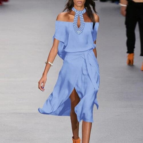 Womens Dress 2021 VONDA Short Sleeve Party Long Dresses Sexy Off Shoulder Sexy Holiday Party Vestidos Robe Femme Sundress