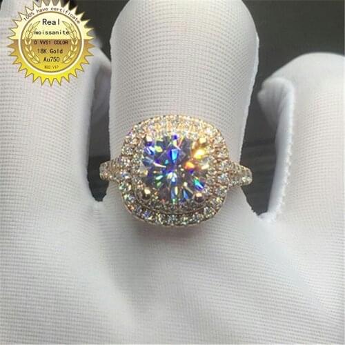 100%18K goldr ring 2ct D VVS moissanite ring Engagement&Wedding Jewellery with certificate 0009