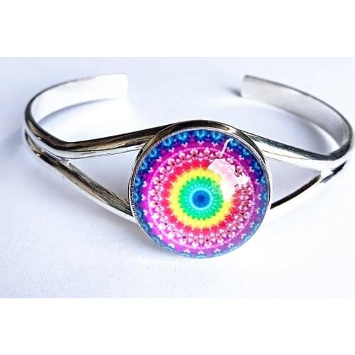 24pcs/lot ( Mixed 12 colors) Mandala Flower Bandanna Paisley Ancient silver Bangle hand chain glass bracelets best gift