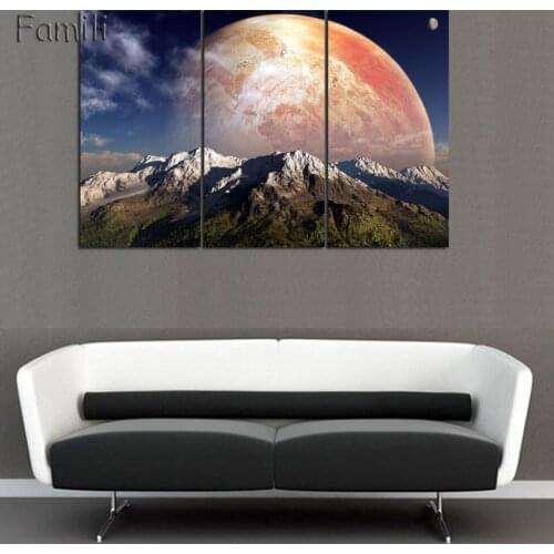 3 Panel Modern Printed Space Universe Landscape Paintings Canvas Picture Cuadros Earth Painting For Living Room No Frame