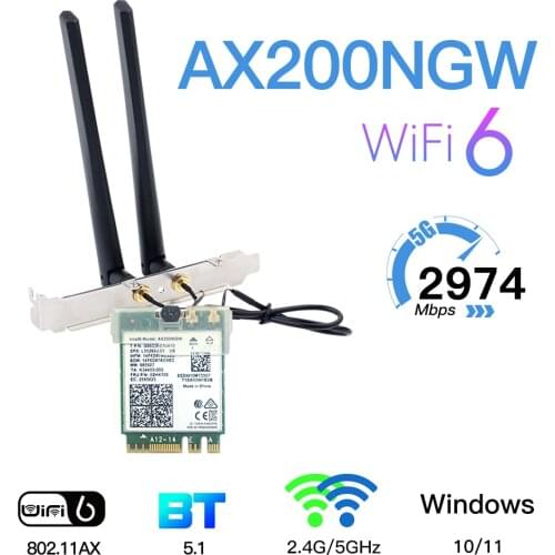 Dual band 2.4Gbps 802.11ax WiFi6 Desktop Kit AX200 Bluetooth 5.1 Wifi Card 2.4G/5Ghz MU-MIMO AX200NGW Adapter Antenna