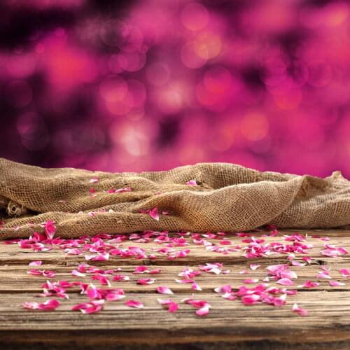 5*7ft Purple Aura Newborn Photography Background Wooden Tables, Purple Petals Vinyl Backdrops for Photography Children