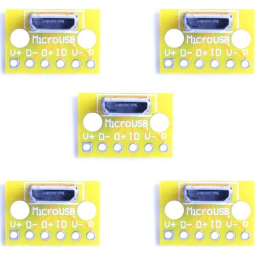 5PCS 2.54mm Vertical Micro USB 2.0 Female Head A Connector PCB Converter Adapter