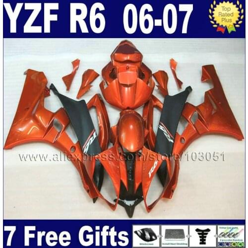 7gifts Injection molding motorcycle fairings kit For YAMAHA YZF R6 06 07 plasticR YZFR6 2006 2007 YZF 600 red golden fairing bo