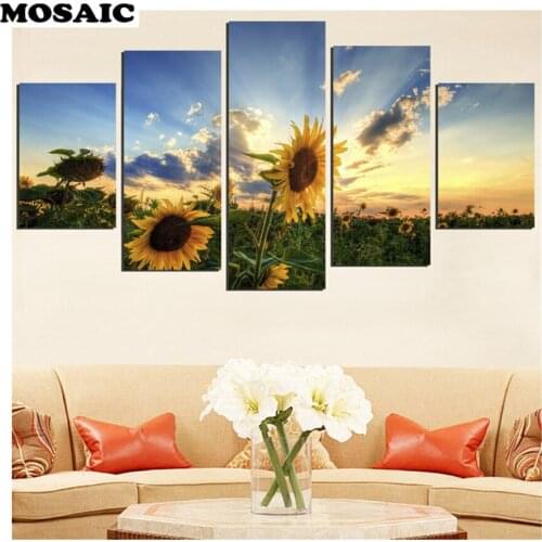 Full Square/Round Drill mosaic 5D DIY diamond painting 5 pcs Sunflower Landscape Pictures Diamond Embroidery sale Wall decor