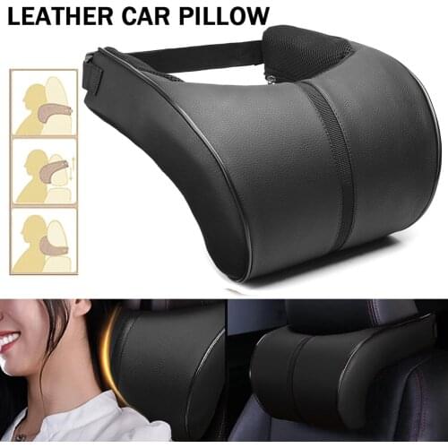 Car Seat Head Neck Pillow Leather Memory Foam Head Rest Adjustable Auto Head Pillow Travel Neck Cushion Support Holder pillow