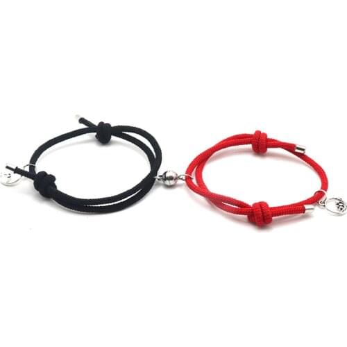 BLUESTAR 2pcs/lot Couple Bracelet Adjustable Rope Charm Magnetic Knitted Infinite Love Heart Valentine Gift For Lovers Bracelets