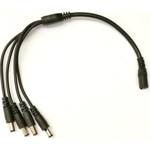 DC BLACK CABLE LV POWER QUAD SPLITTER 2.1MM - 1 x FEMALE IN/4 x MALE OUT