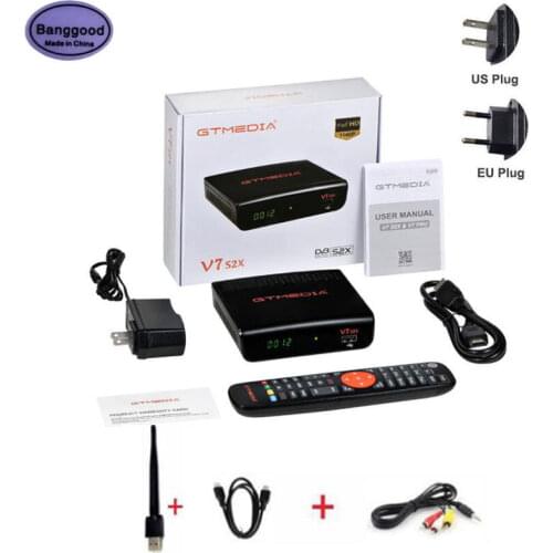 GTMedia Freesat V7 S2X HD FTA Digital Satellite TV Receiver DVB-S2/S Support BissKey 1080P Upgrade Freesat V7S with Wifi Antenna