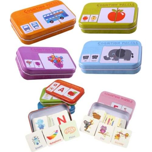 Kids montessori Educativos Fun English Word Pocket Flash Card Baby Learning Educational English table game Puzzle Match Jigsaw