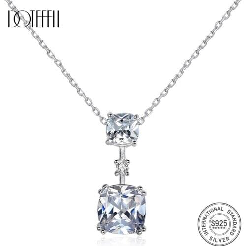 DOTEFFIL High Quality VVS Clear Square Topaz Pendant Necklace for Women 925 Sterling Silver Wedding Necklace Fine Jewelry Gifts
