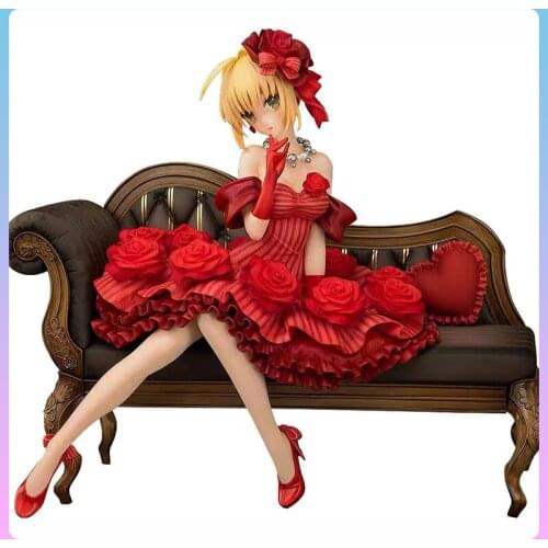 Fate/Grand Saber Anime Figure Fate Red Dress Saber Nero With sofa Fate Stay Night Statue PVC Model Toys Sexy Figure Boxed