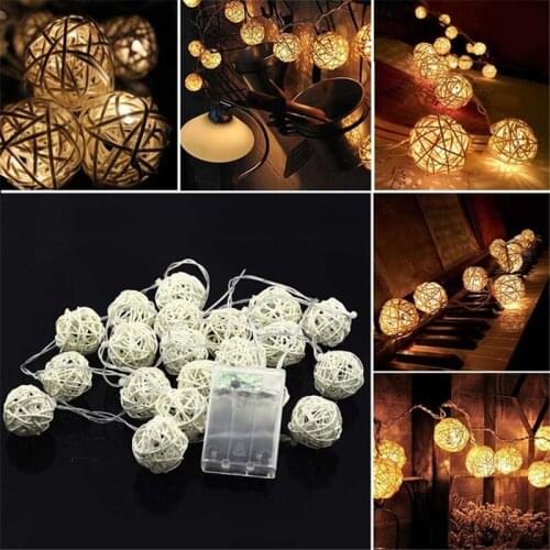 2M20LED AA battery powered Christmas Wedding Party Fairy holiday decoration warm white rattan ball LED string