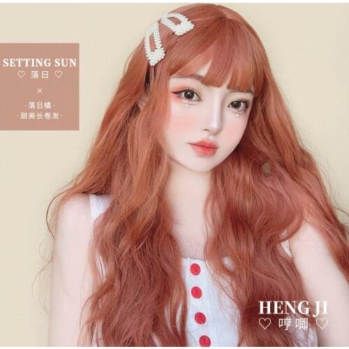 Heng Ji Multi-Color Wig Female Orange Long Hair Wavy Long Curly Hair Net Red Lifelike and Natural Lolita Fake Hair Sunset