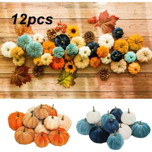 12pcs Artificial Pumpkin Velvet Plush Material Soft Fake Pumpkin Autumn Harvest Thanksgiving Halloween Decoration
