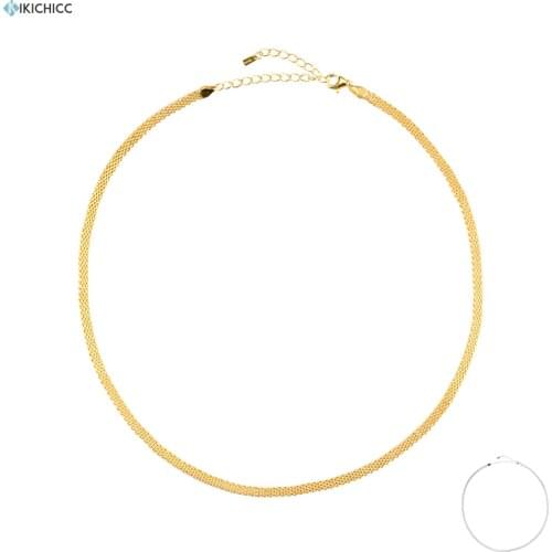 KIKICHICC 925 Sterling Silver Gold Woven Twrist Chain Choker Necklace Women Luxury Long Slme Jewelry Rock Punk Jewels For Women