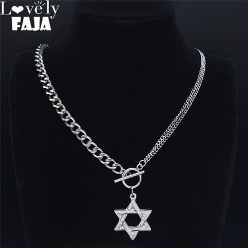 2021 Punk Judaism Hexagram Stainless Steel Necklaces Chain for Women Silver Color Necklace Chains for Jewelry acero NXS03
