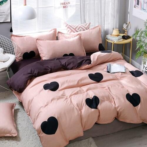 Pink Black Heart Pattern Comforter Bedding Set Cute Luxury Fashion King Queen Twin Size Bed Linen Duvet Cover Set Gifts