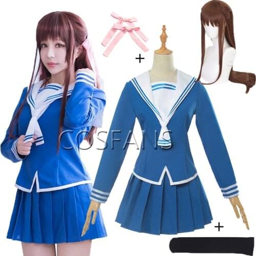 Anime Fruits Basket Cosplay Costume Tohru Honda Cosplay Uniform JK Girl School Uniform Women Sailor Costume Top Skirt and wigs
