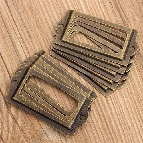 12 Pcs Metal Label Pull Frame Handle Photo Frame Antique Brass File Business Card Holder Home Decoration