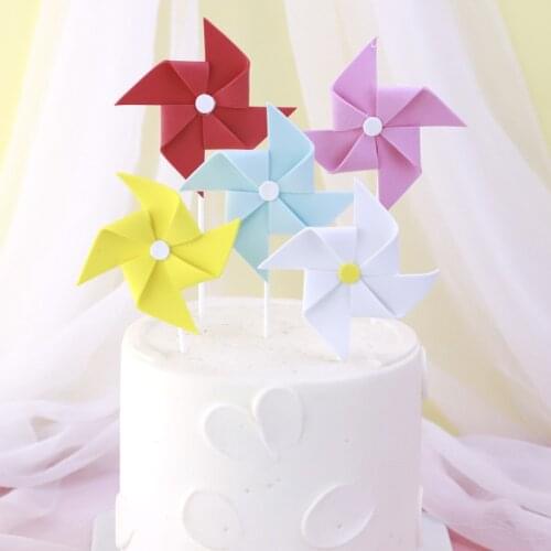 3pcs/bag Creative Children Foam Paper 3D Colorful Mini Windmill Happy Birthday Cake Topper Candy Bar Cake Supplies Party Favors