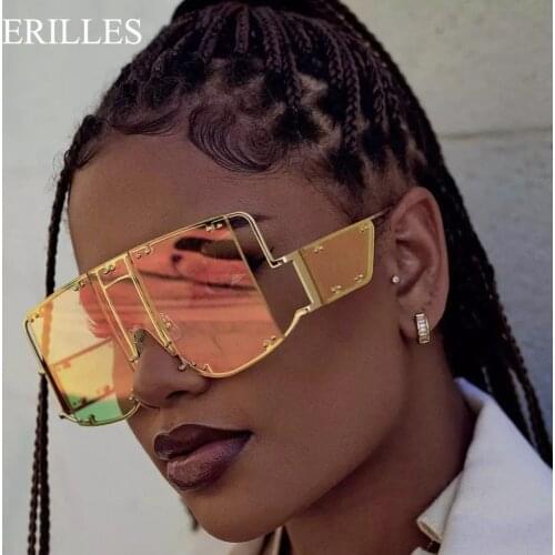 Fashion Square Sunglasses Women Oversized Mirror Men Shades Glasses Luxury Retro Vintage Men Sunglass Sun Glasses Female Eyewear