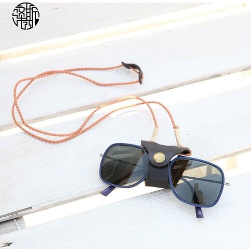 Zenos Ins Fashion Vegetable Tanned Leather Eyeglasses Holder Lanyard Sunglasses Cover