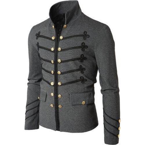 Fashion mens jacket autumn mens Gothic Jackets Western retro style Double-breasted coats male Solid color Stand collar Cardigan