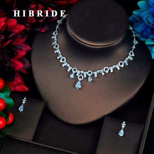 HIBRIDE Luxury Colorful Cubic Zirconia Bridal Jewelry Set For Women bijoux mariage Brincos Necklace Set Birthday Gifts N-653