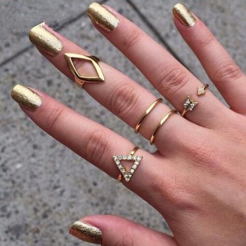 5Pcs/set Fashion Vintage Gold Rings Set For Women Crystal Arrow Geometry Midi Finger Ring Female Bohemian Jewelry Gifts bague