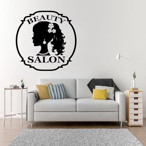 Beauty Salon Wall Sticker Pretty Girl Long Hair Hairdressing Shop Sign Window Decor Vinyl Decals Removable Transfer Murals WL394