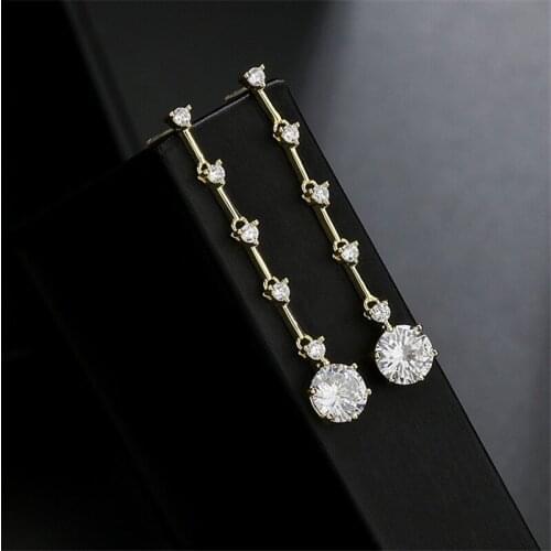 Unusual Long Earrings For Women 2021 Set 3A Zircon Europe America Copper Alloy S925 Silver Needle Cold Wind Long Style Jewelry