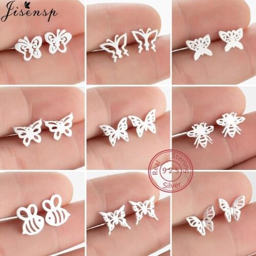 Multiple Style Butterfly Earrings for Women Real 925 Sterling Silver Bee Birds Stud Earring Animal Jewelry S925 Small Pendientes