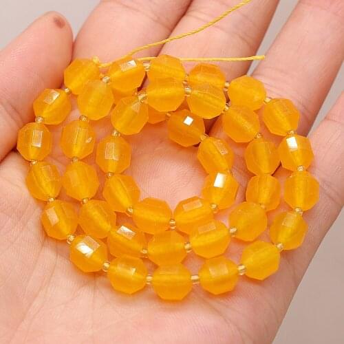 New Natural Stone Yellow Chalcedony Beaded Exquisite Olive Shape Faceted Energy Column Beads For DIY Jewelry Making Bracelet 8mm