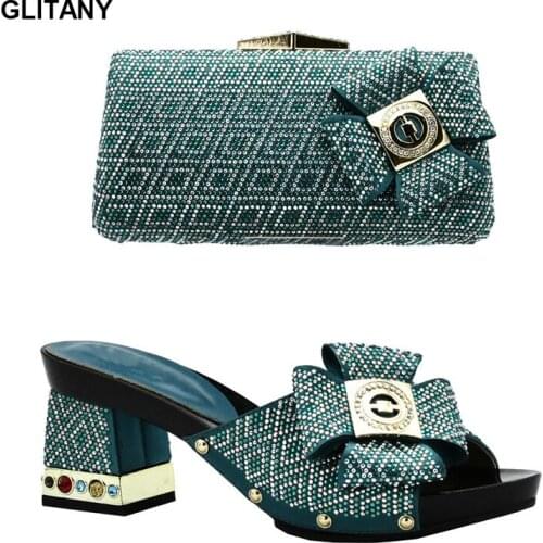 New Arrival Italian Ladies Party Shoes and Bags To Match Set Decorated with Rhinestone Sales In Women Matching Shoes and Bag Set