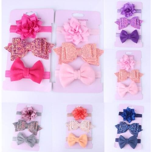 New AccessoriesHeadwear 3Pcs/Set Cute Infant Baby Girls Bow Headband Newborn Elastic Hairband Hair Photo Props Wholesale Gift