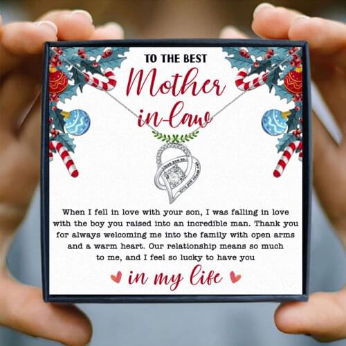 Heart Custom Picture Pendant Necklace Crystal I Love You to The Moon and Back To Mother in Law Christmas Jewelry Accessories