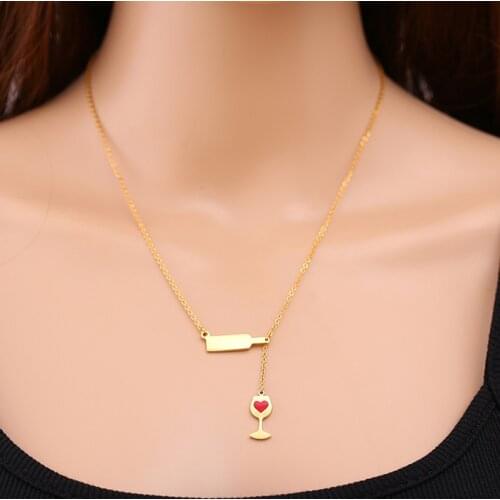 Personalized Name Wine Women Pendant Necklace Stainless Steel Customized Necklaces Design Jewelry For Women