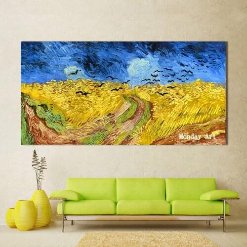 Handpainted Landscape Wheat field With Crows Oil Painting Modern Canvas Art Wall Pictures For Living Room bedroom Home Decor