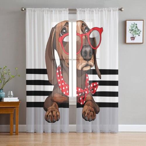 Dog Brown Claws Line Ears Sheer Curtain for Living Room Bedroom Kitchen Modern Tulle Window Treatment Home Decor