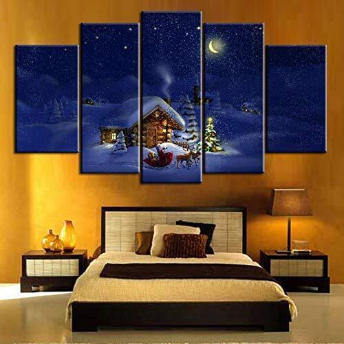 Christmas Santa Claus and Elk Picture Home Decor 5PCS Wall Art Prints Canvas Picture for Living Room Drop Shipping