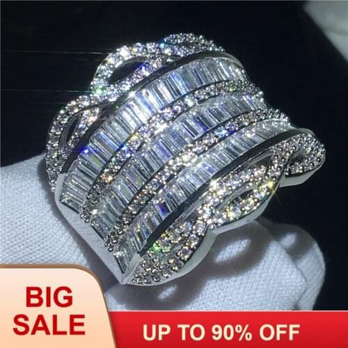 Handmade Valuable ring T shape AAAAA Cz Stone Silver color Engagement wedding band ring for women men Finger Jewelry Gift