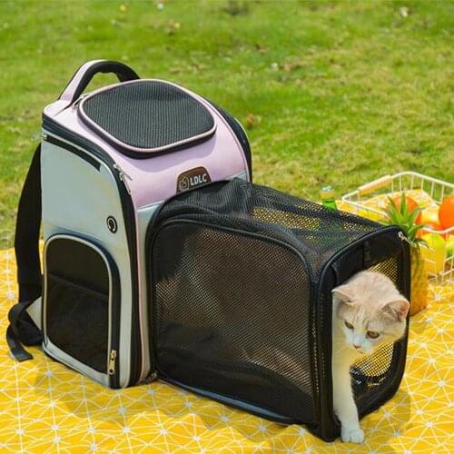 Pet Cat Carrier Backpack Oxford Fabric Portable Pet Bag Expands Outward Breathable Mesh Outgoing Travel Collapsible Dog Backpack