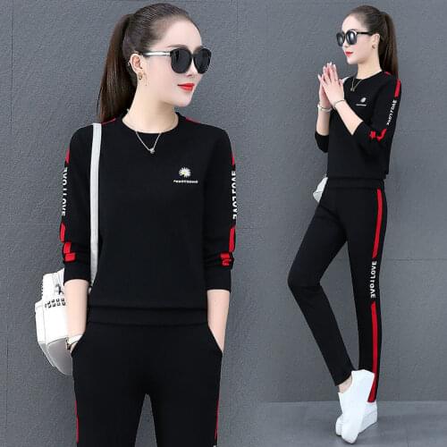 Two-piece Sportswear 2021 Spring and Autumn Womens Sweater New Suit Loose Long-sleeved Korean Casual Round Neck Is Thin